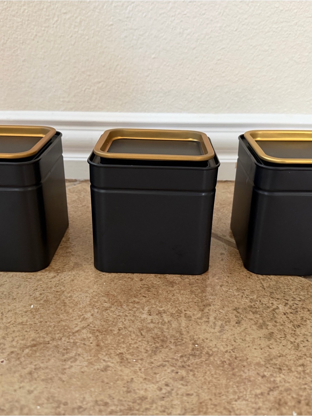 IKEA BLOMNING tin with lid Black and Gold Square Metal (Set of 3)
